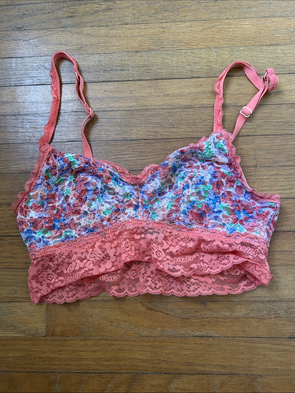 aerie Lace Floral Bralette in Coral Pink